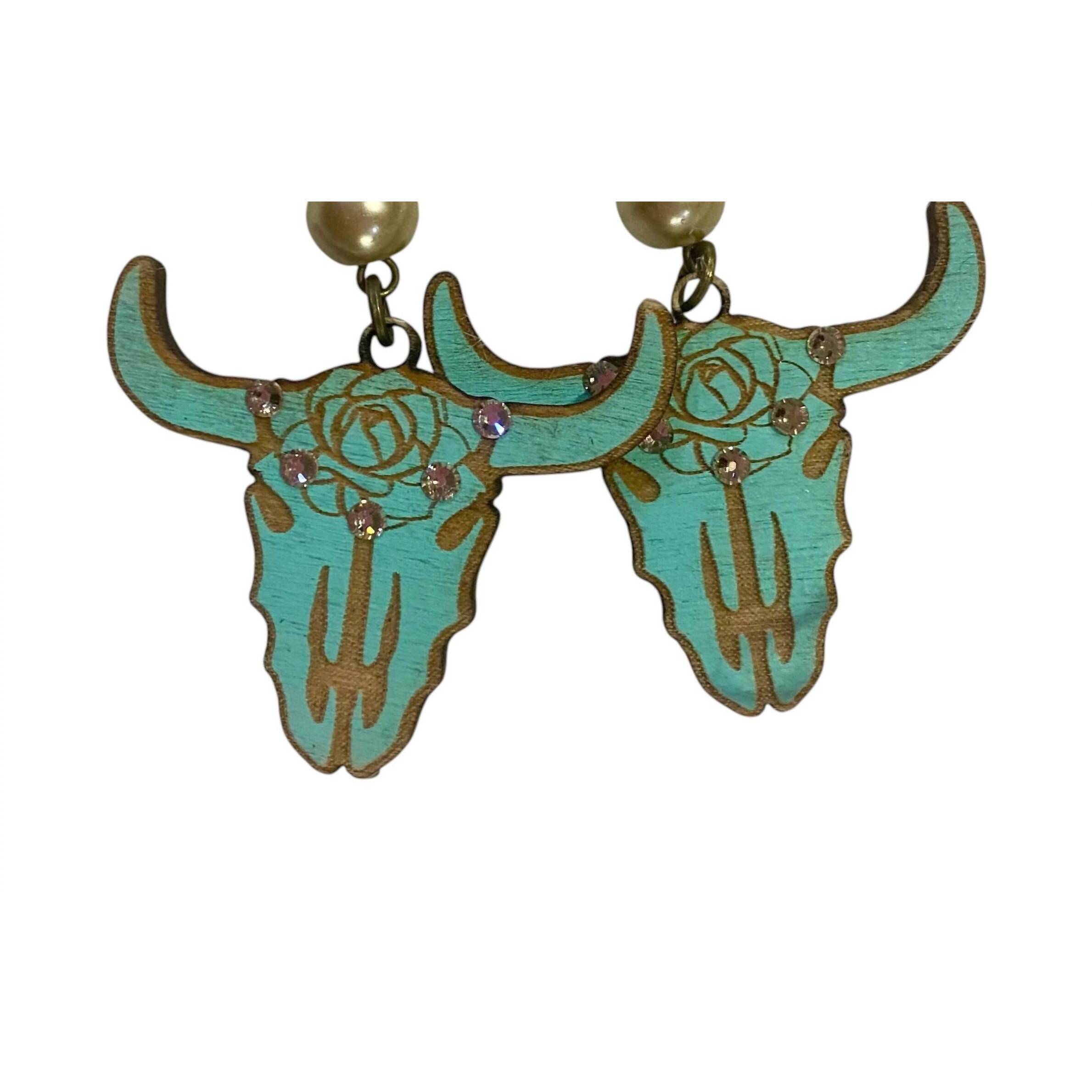 New Pink Panache Women's Steer Head Earrings In Turquoise